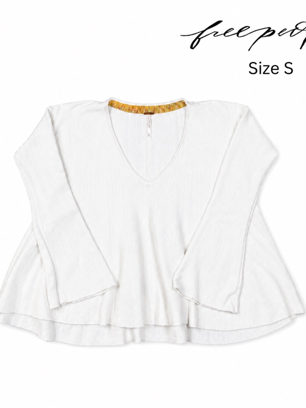 Free People White Linen Blend Bell Sleeve Swing Top S Boho - Picture 1 of 7